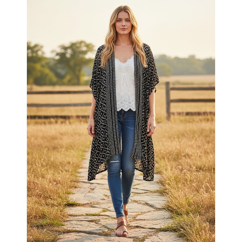 NEW Loft‎ Women's XS S Kimono Blue Beige Duster Oversized Boho Coastal Beach